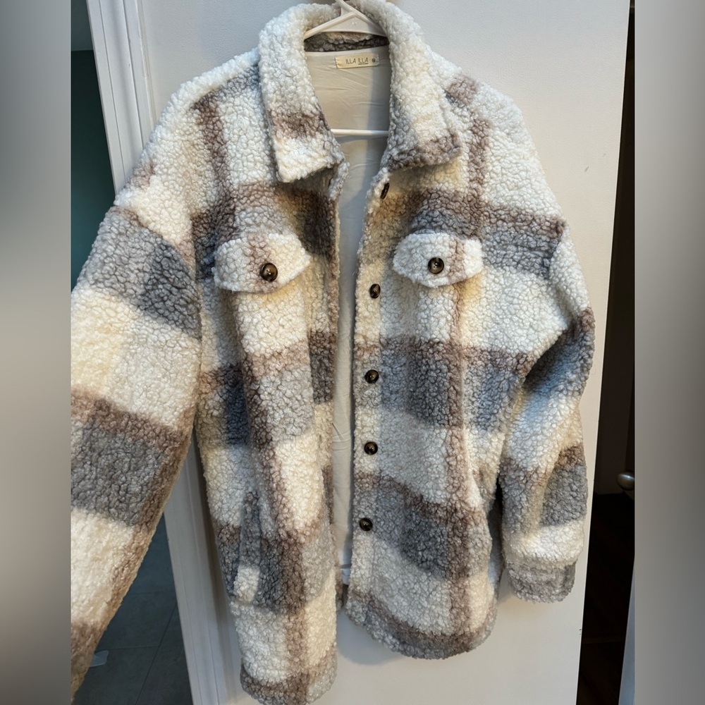 Fuzzy plaid jacket worn once
